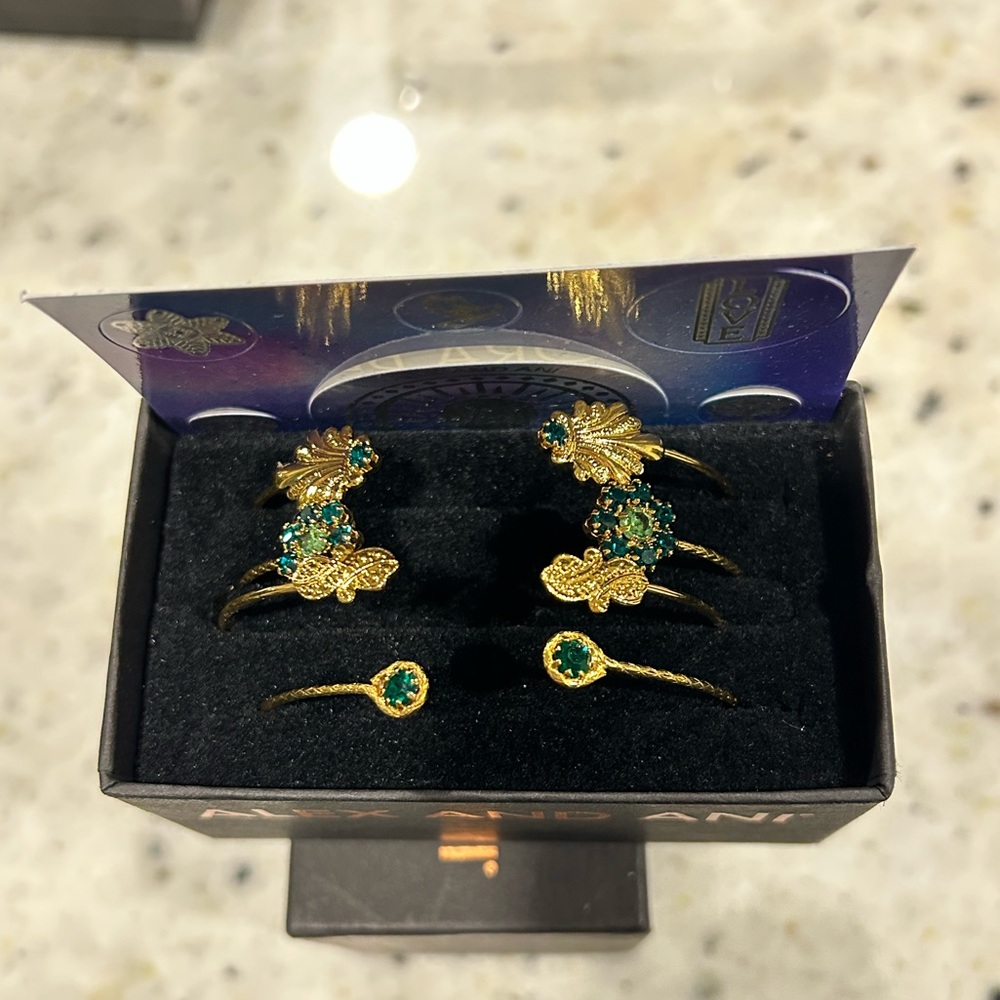 Alex and Ani Gold and Green Cuff Bracelet Set - Picture 2 of 6